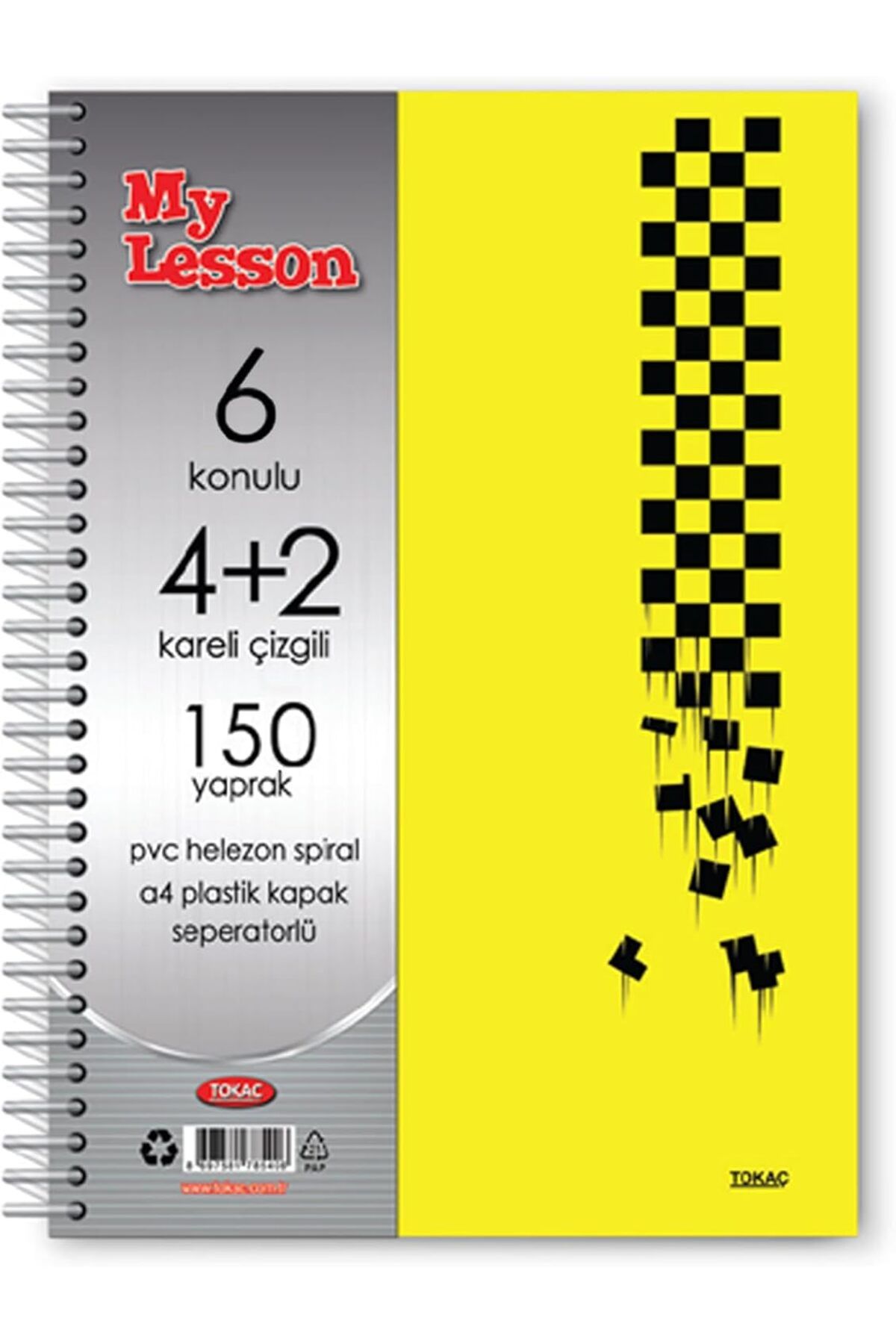 STOREMAX nffashopm Tokaç My Lesson Plastik Kapak A4 4+2 150 Yaprak Spiralli 6 Bölmeli Ayraçlı Kareli Çiz