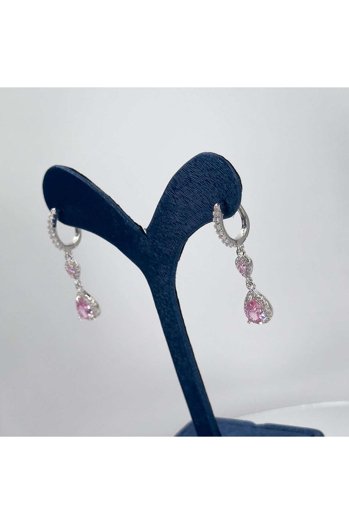 Livora Jewelry Pembe Kuvars Özel Tasarım Gümüş Küpe
