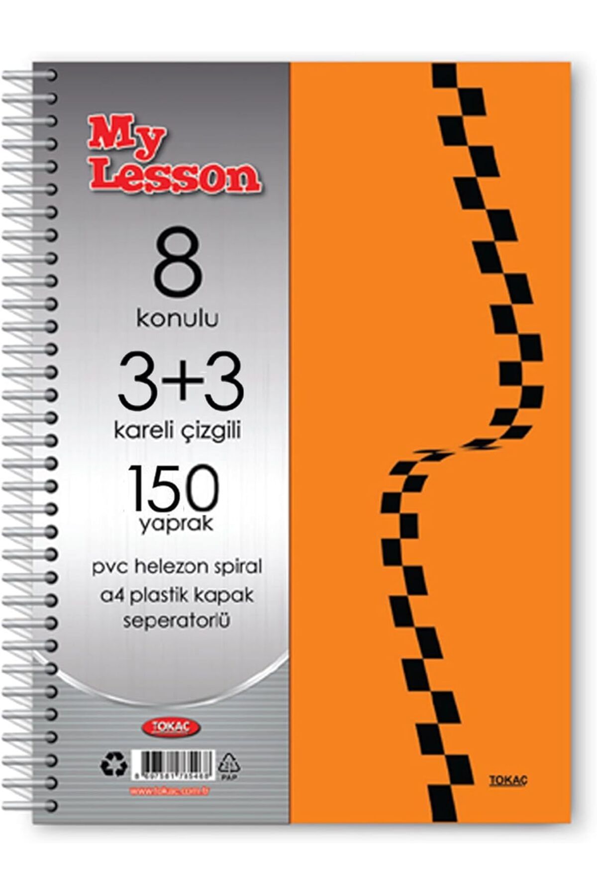STOREMAX nffashopm Tokaç My Lesson Plastik Kapak A4 3+3 150 Yaprak Spiralli 8 Bölmeli Ayraçlı Kareli Çiz