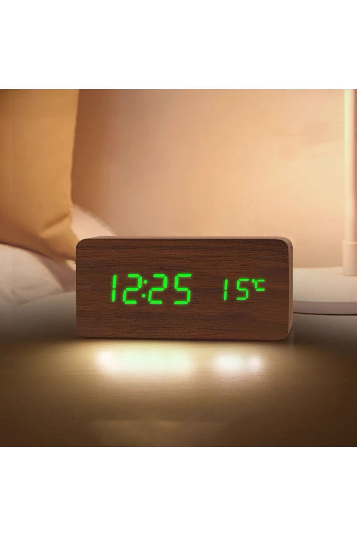 Livava Fonksiyonel Dikdörtgen Led Dijital Masa Saati, Kahve, 15x7, Sürpriz Hediyeli