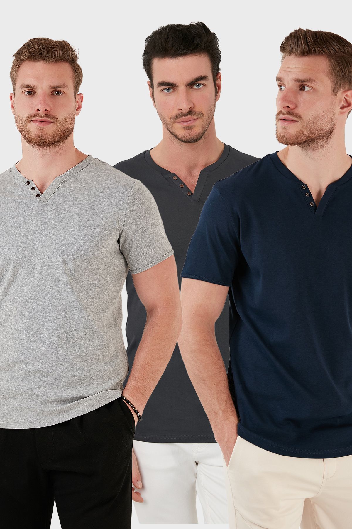 Buratti Pamuklu Düğme Detaylı Slim Fit V Yaka 3'lü Paket T Shirt Erkek T SHİRT 5902122S3