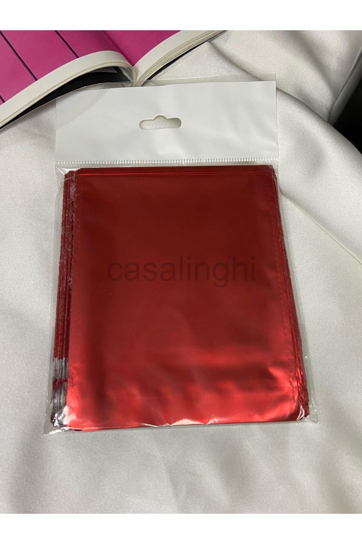 STOREMAX nffashopm Kırmızı Tek Renk Lüx Hediye Paketi Metalize Poşet Bantlı Red Gift Wrap 11x12 Cm (Kı