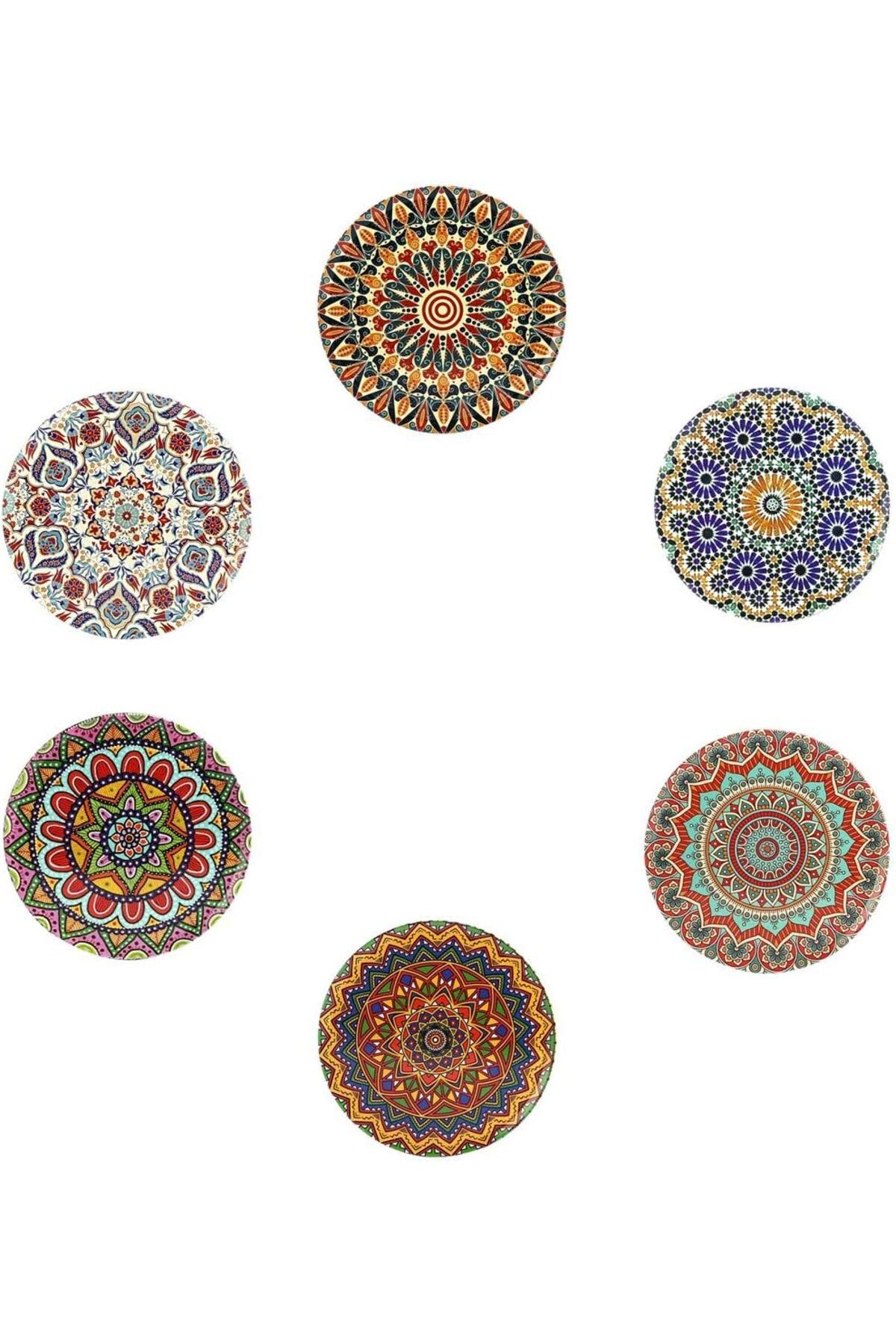 yenibagshop 6 lı Çini Desenli (Autum) Metal Bardak Altlığı ve Metal Stand