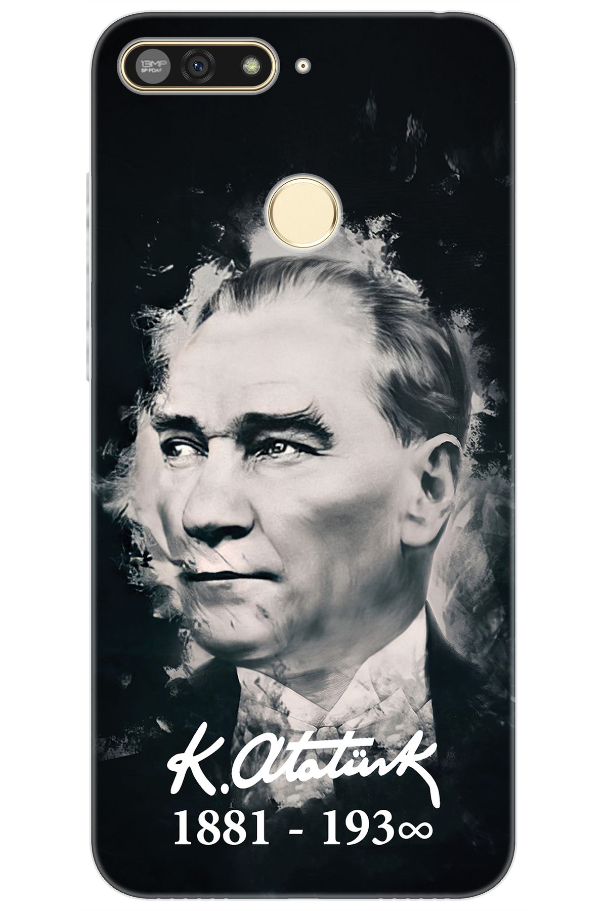 Ceppare Huawei Y6 2018 (ATU-L21) Uyumlu Kılıf Desen Baskılı Silikon Mustafa Kemal Atatürk STK:388 CP-Nh4kr5O