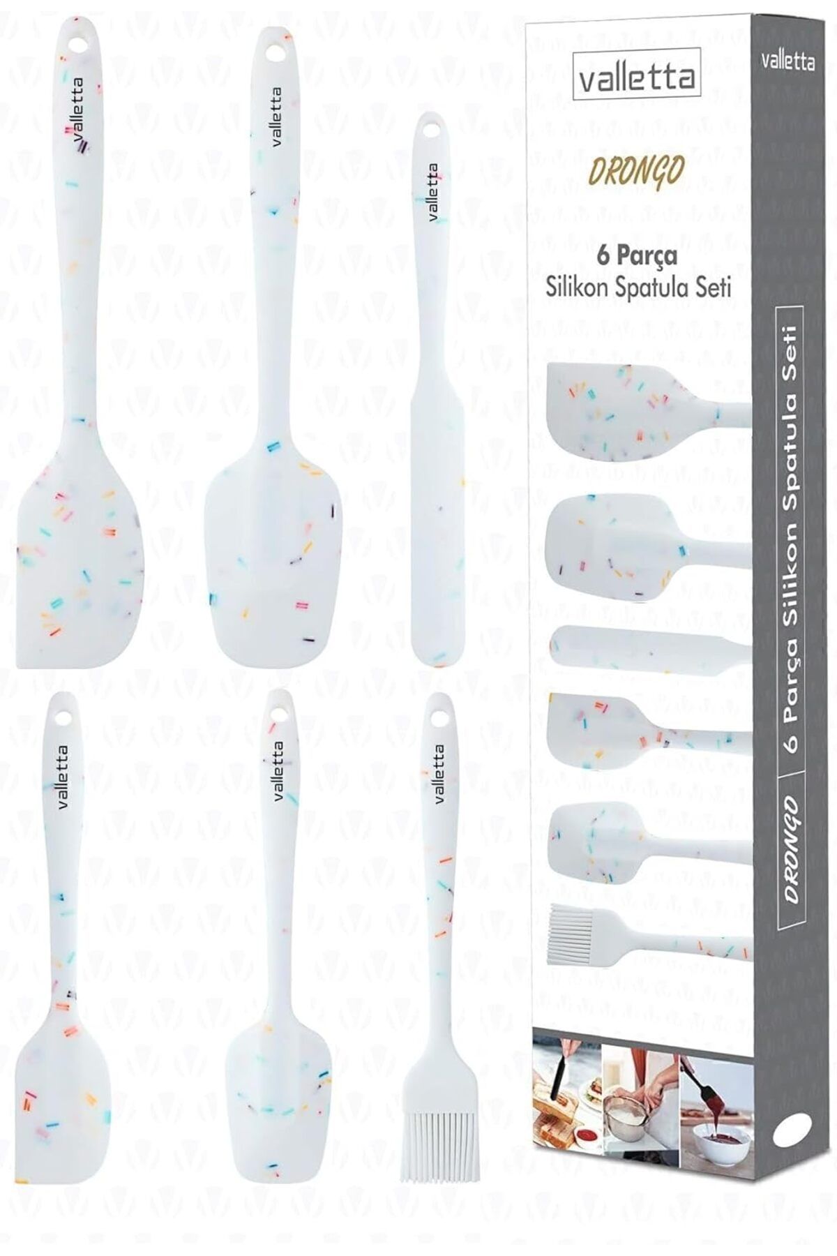 STOREMAX nffashopm DRONGO 6'LI SPATULA SET BEYAZ RENKLİ NOKTALI storestarx 1051353