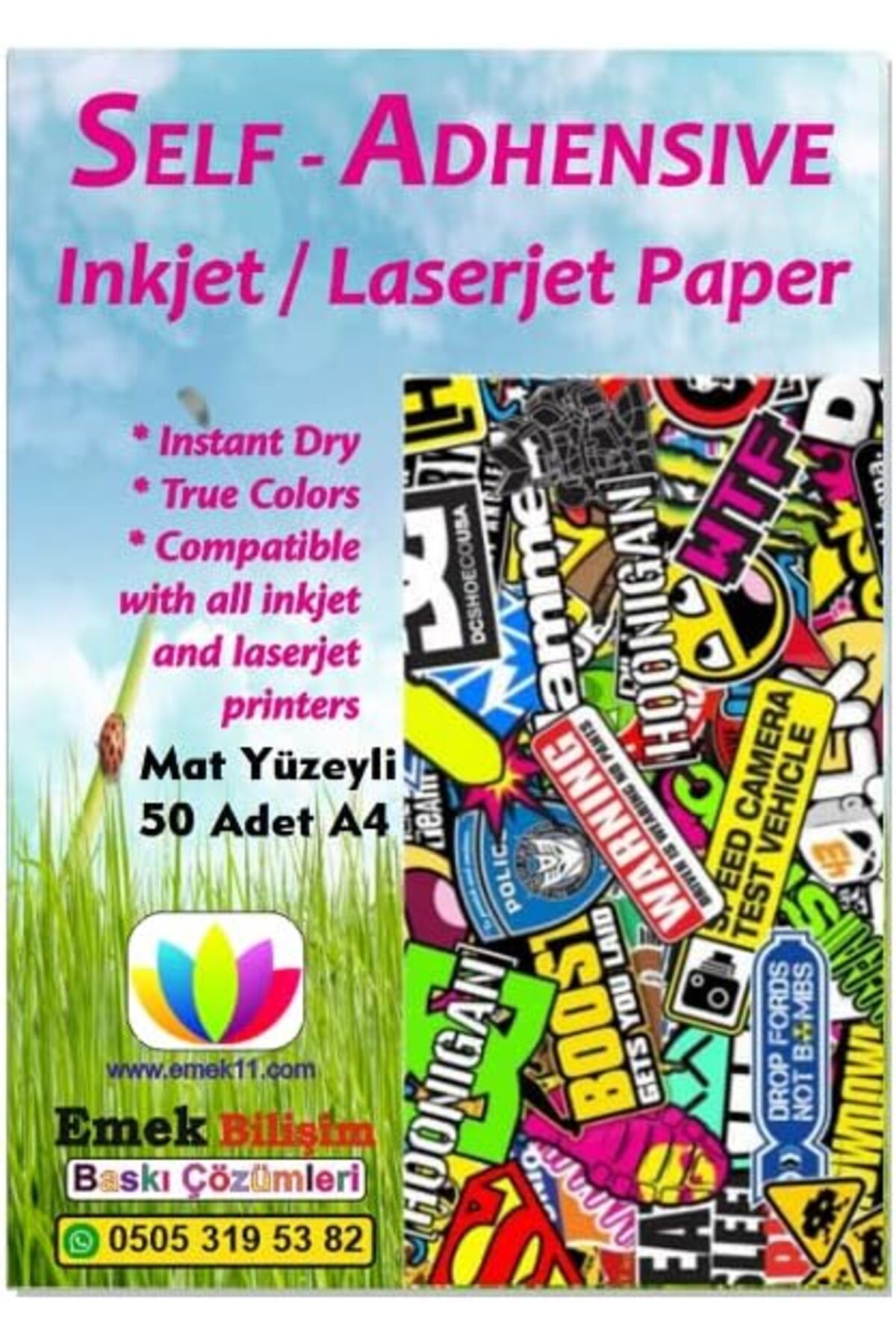 yenibagshop Ve Laser Uyumlu Sticker Güçlü Yapışkanlı 50 Adet A4 Etiket Kağıdı MAT YÜZEYLİ 120gsm