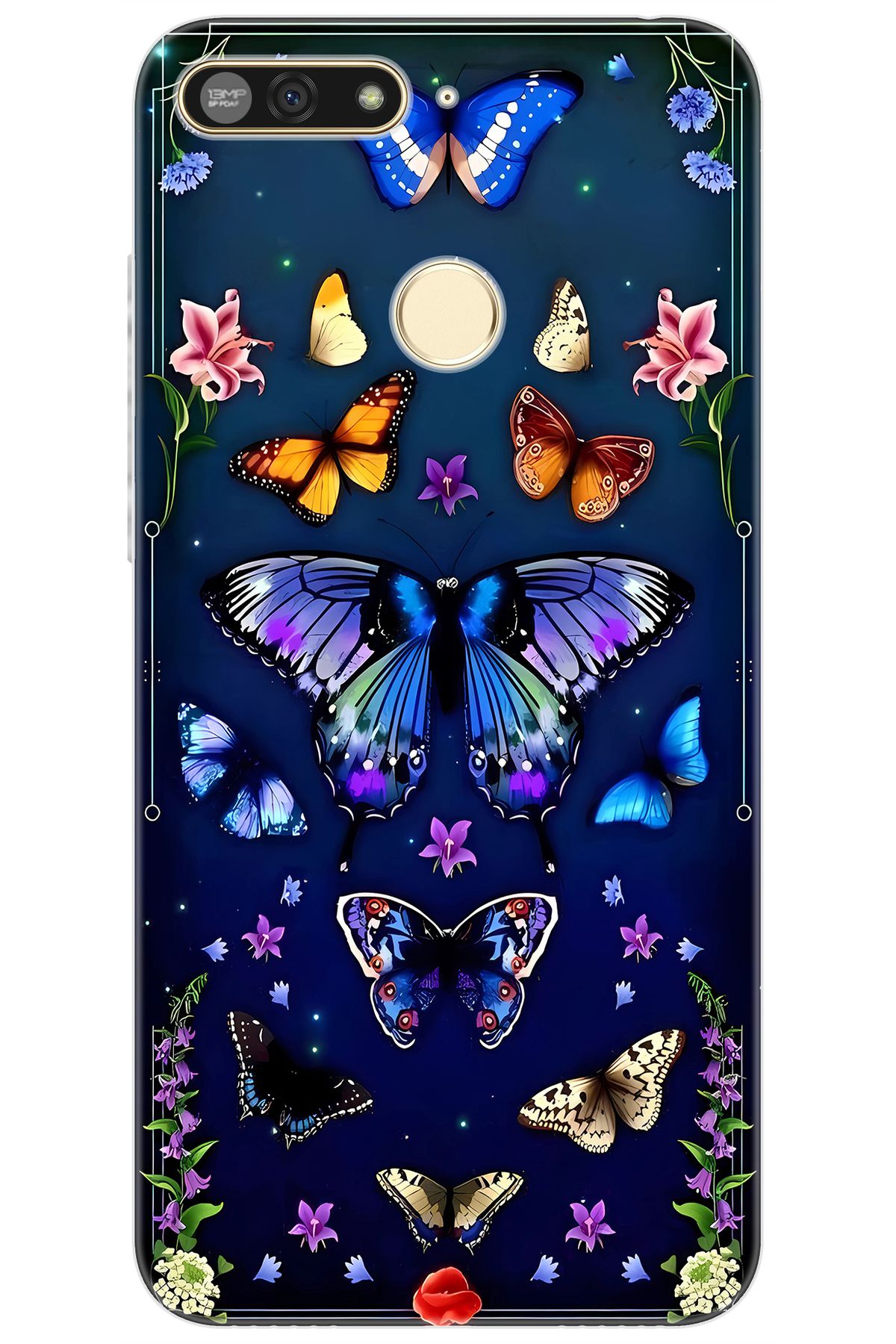 Ceppare Huawei Y6 2018 (ATU-L21) Uyumlu Kılıf Desen Baskılı Silikon Kelebek STK:669 CP-fiGSPyp