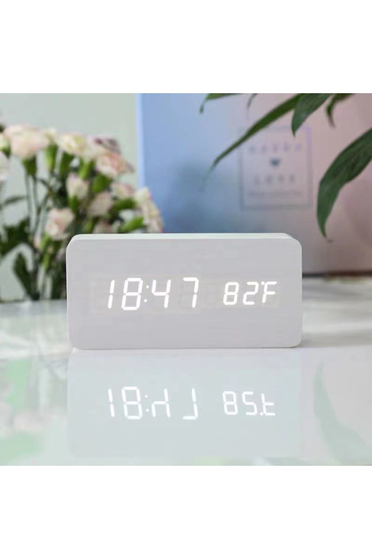 Livava Fonksiyonel Dikdörtgen Led Dijital Masa Saati, Beyaz, 15x7, Sürpriz Hediyeli