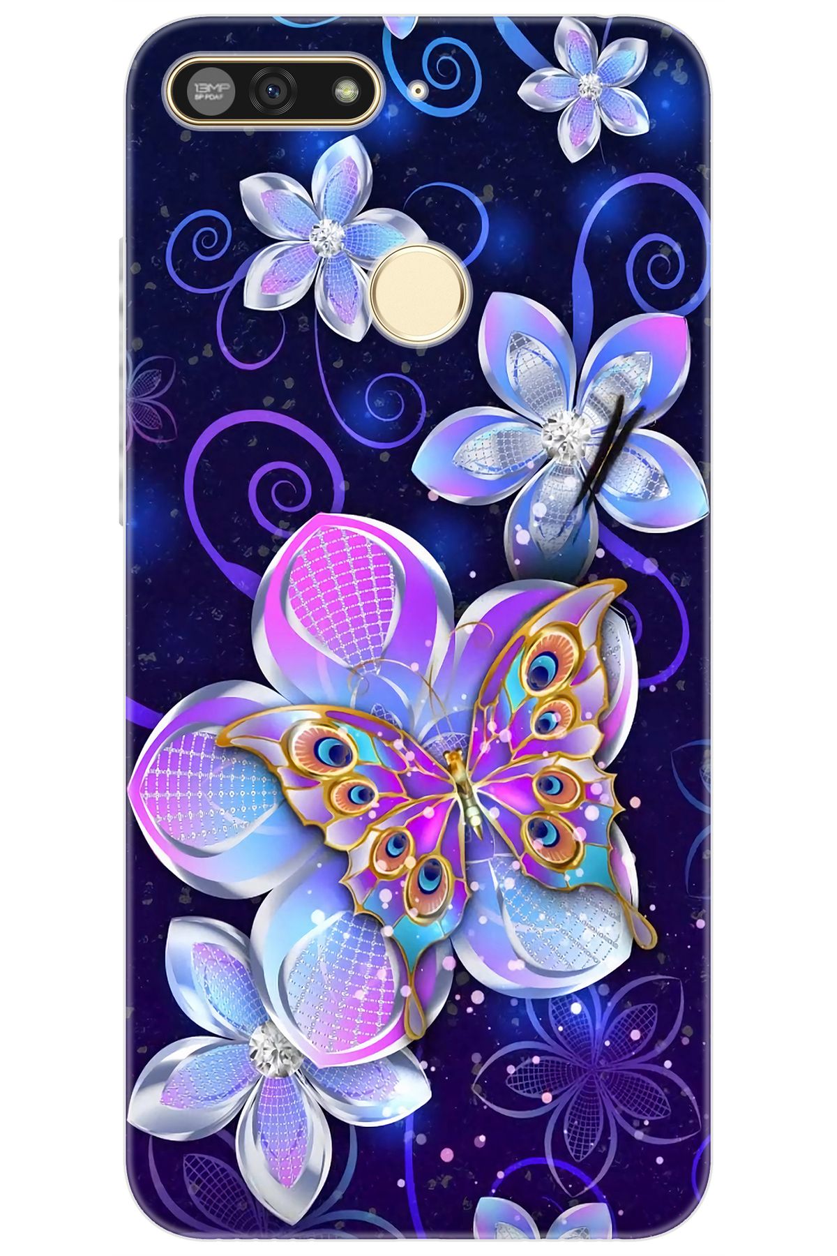Ceppare Huawei Y6 2018 (ATU-L21) Uyumlu Kılıf Desen Baskılı Silikon Kelebek ve Çiçekler STK:718 CP-gwYiC47