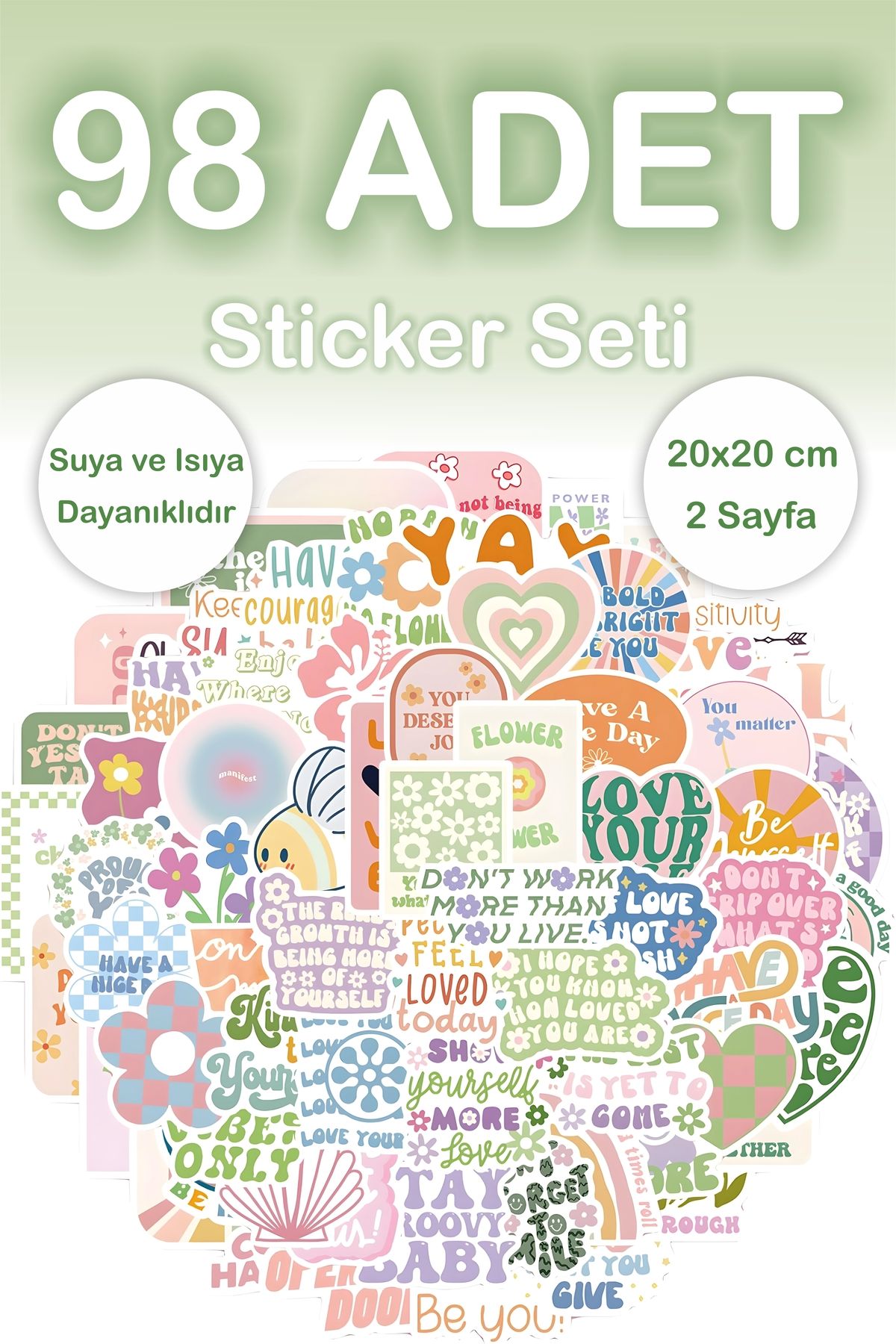 Grafikup 98 Adet Motivasyon Sticker Seti - Reading Bullet Journal Scrapbook Ajanda Laptop Telefon Sticker