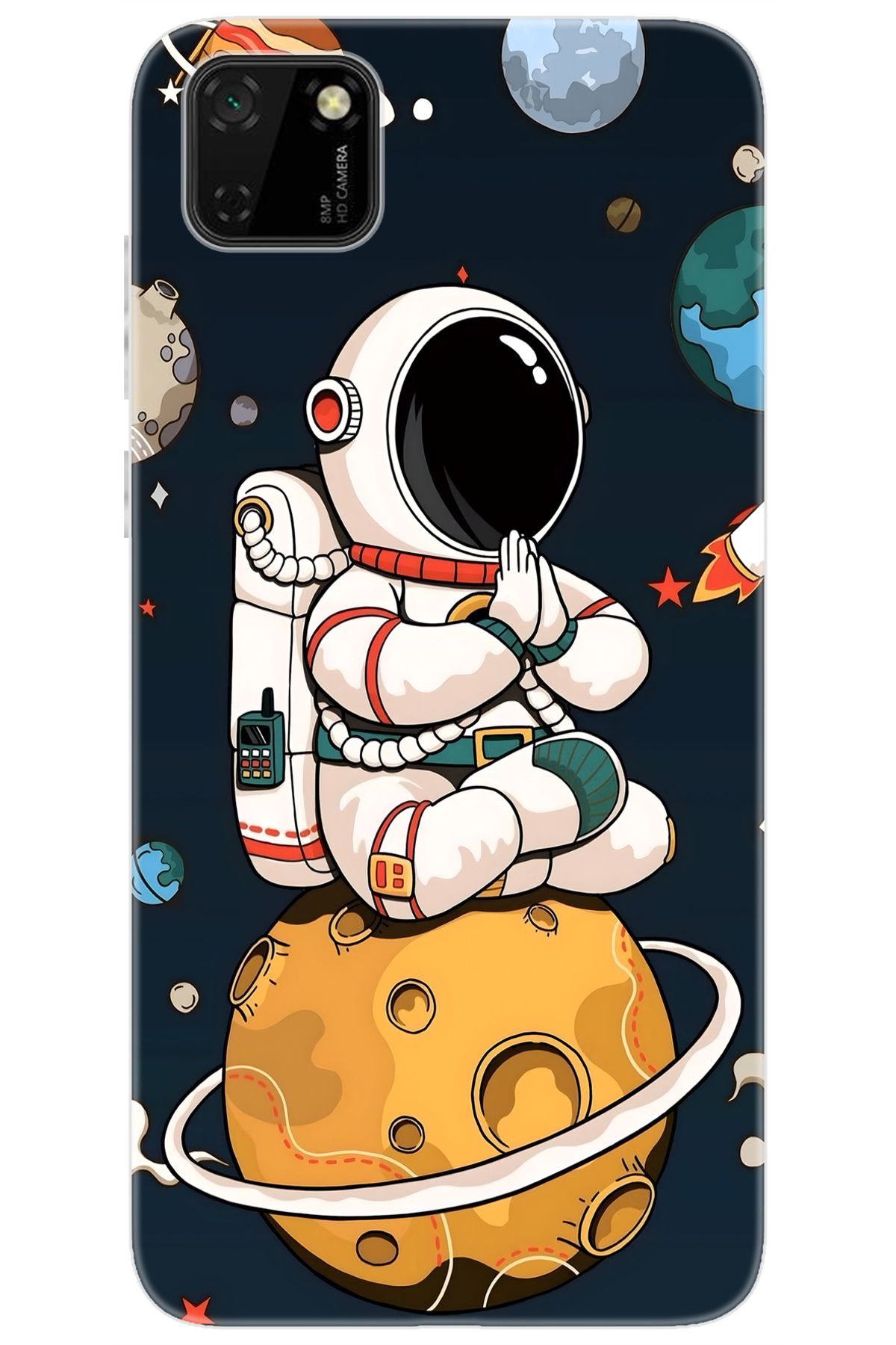 Ceppare Huawei Y5P (DRA-LX9) Uyumlu Kılıf Desen Baskılı Silikon Astronot STK:695 CP-y1xGnmk