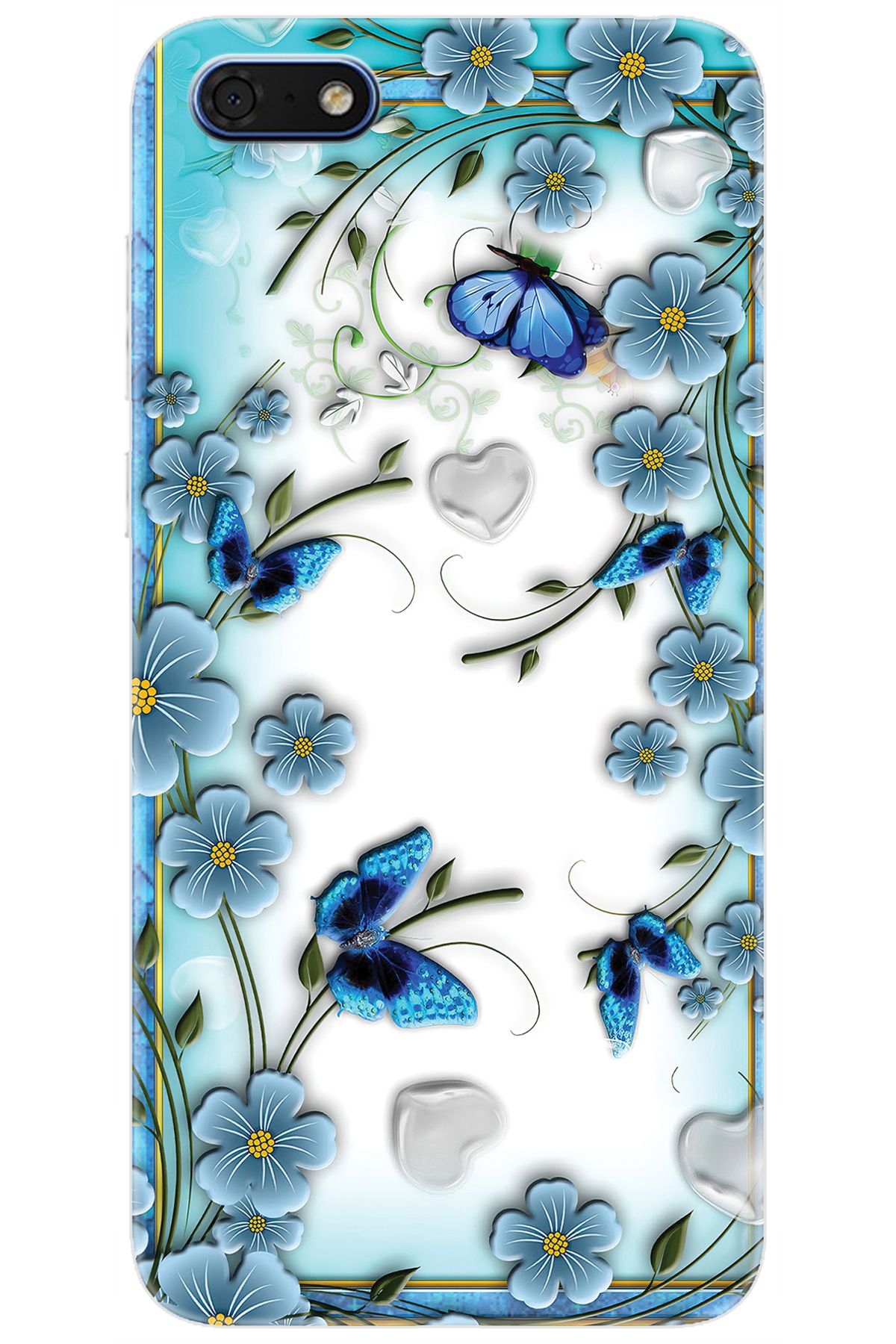 Ceppare Huawei Y5 2018 (DRA-L21) Uyumlu Kılıf Desen Baskılı Silikon Çiçek ve Kelebekler STK:547 CP-klWaALu