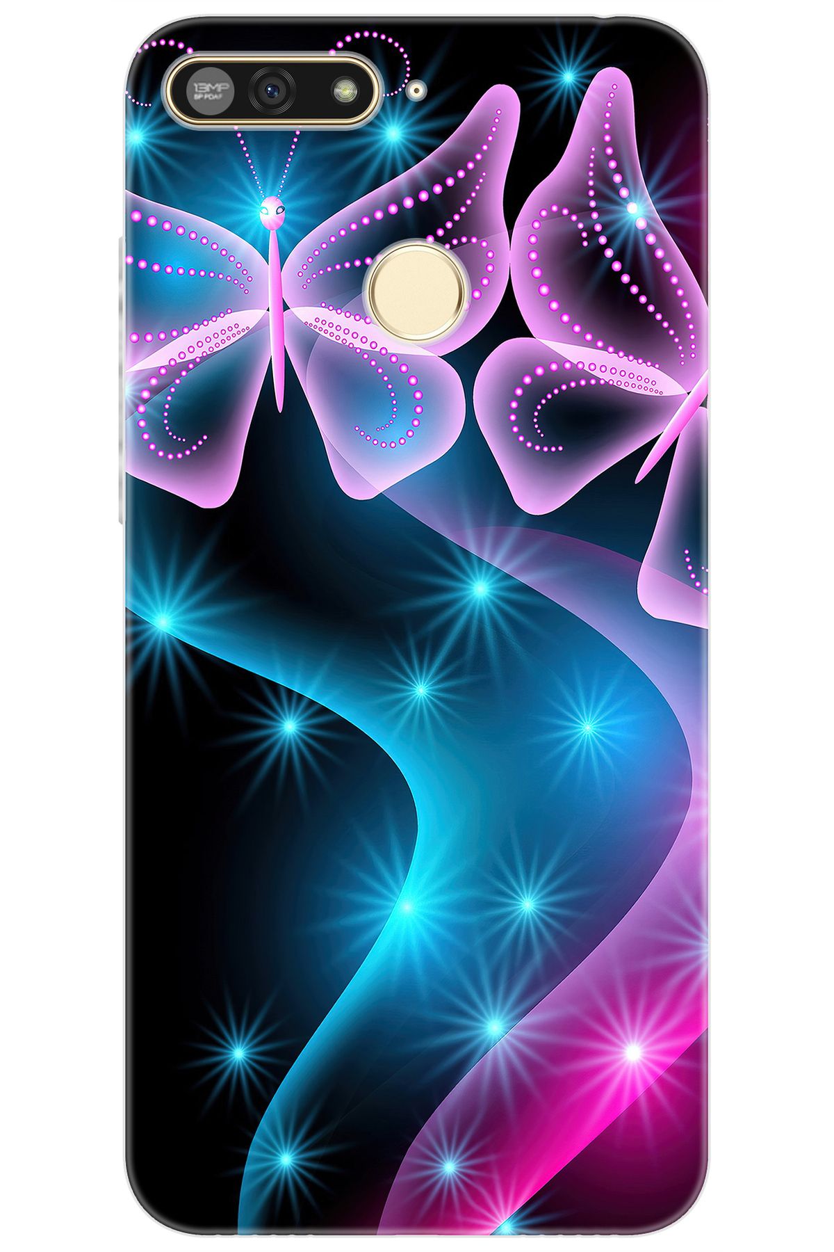 Ceppare Huawei Y6 2018 (ATU-L21) Uyumlu Kılıf Desen Baskılı Silikon Kelebek Dalga STK:113 CP-BpiGMPJ