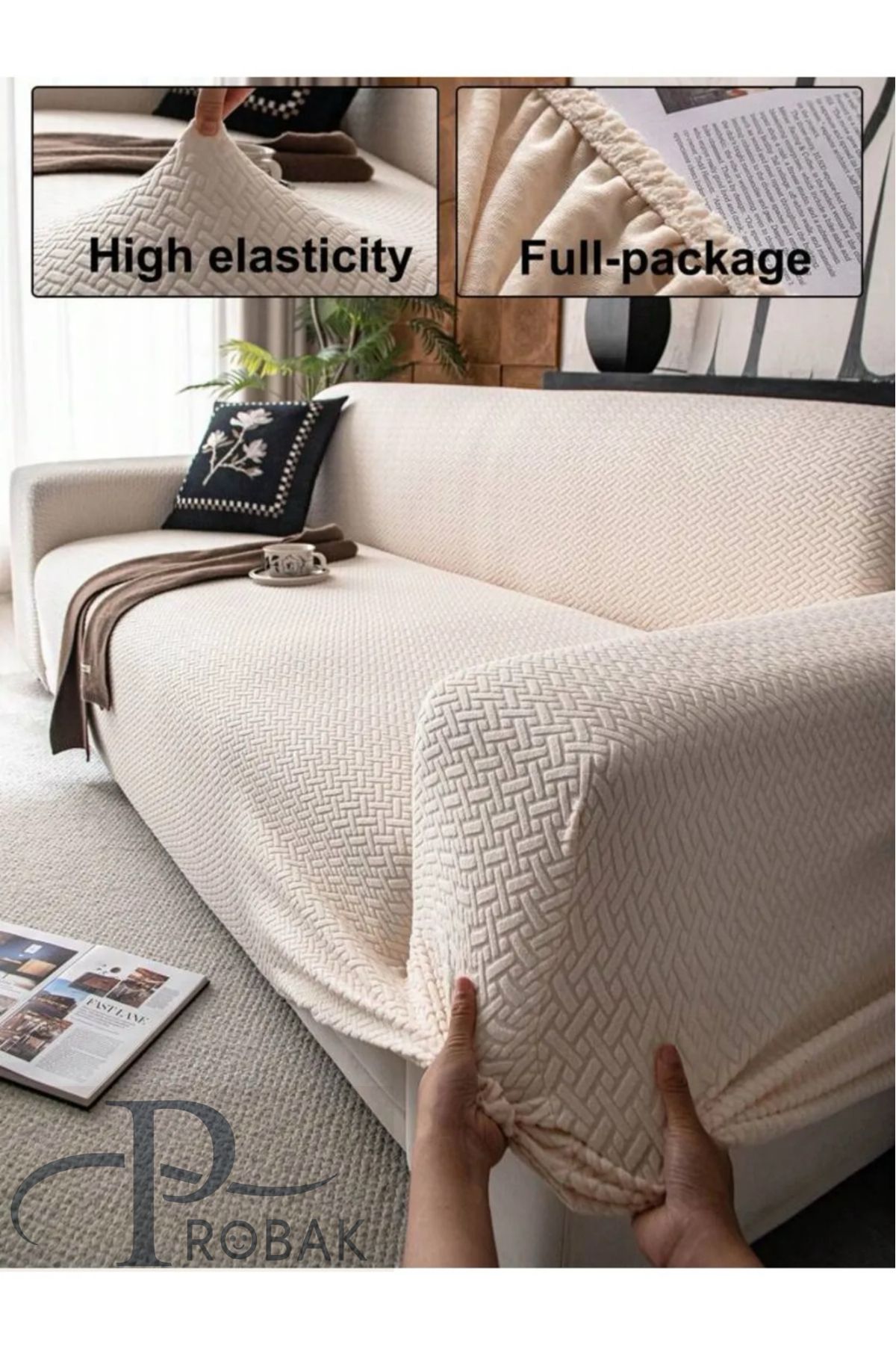 probak-Brick Pattern Sofa Cover Elastic Non-Slip 3-Seater Sofa Bed Couch Cover 1 Piece 2
