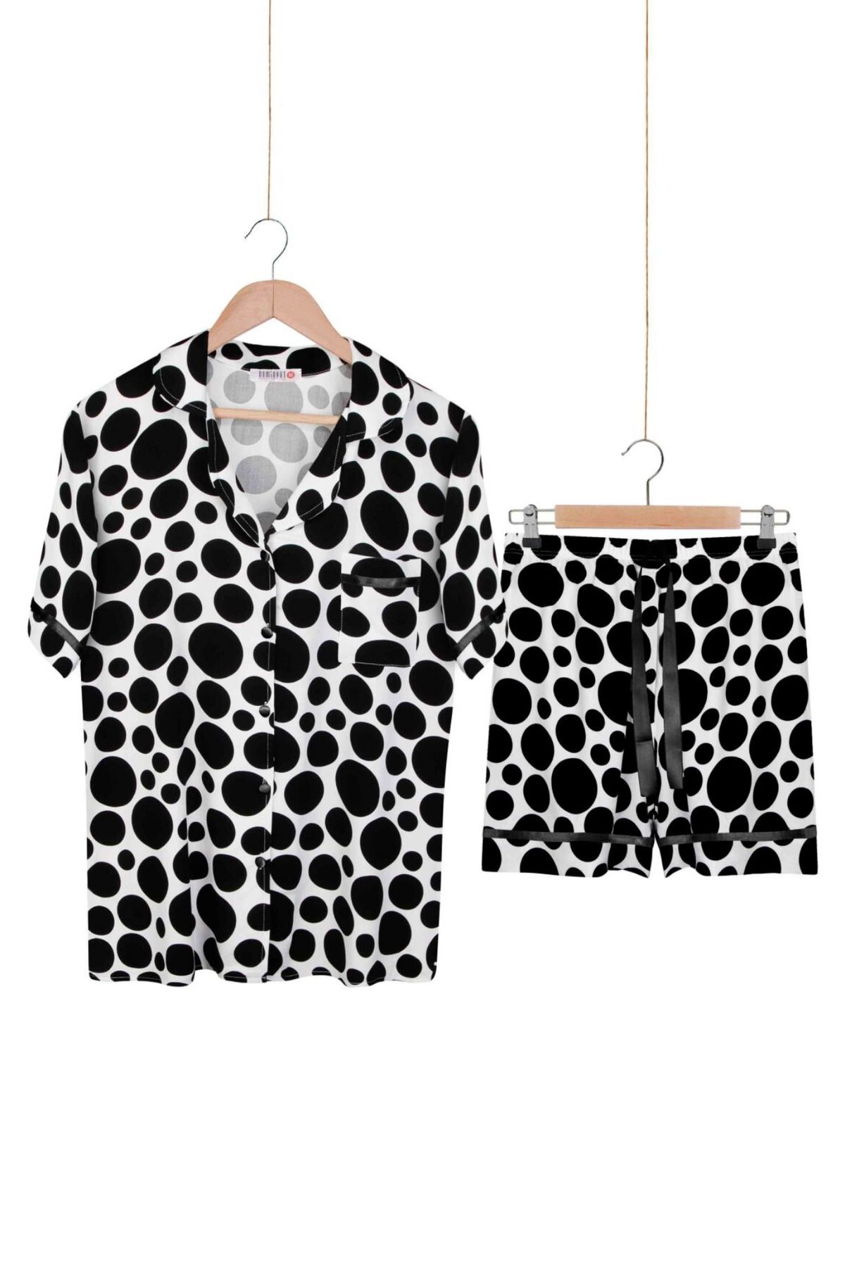 ZENCHES kadın kısa kollu şortlu rahat günlük şık pijama takımı