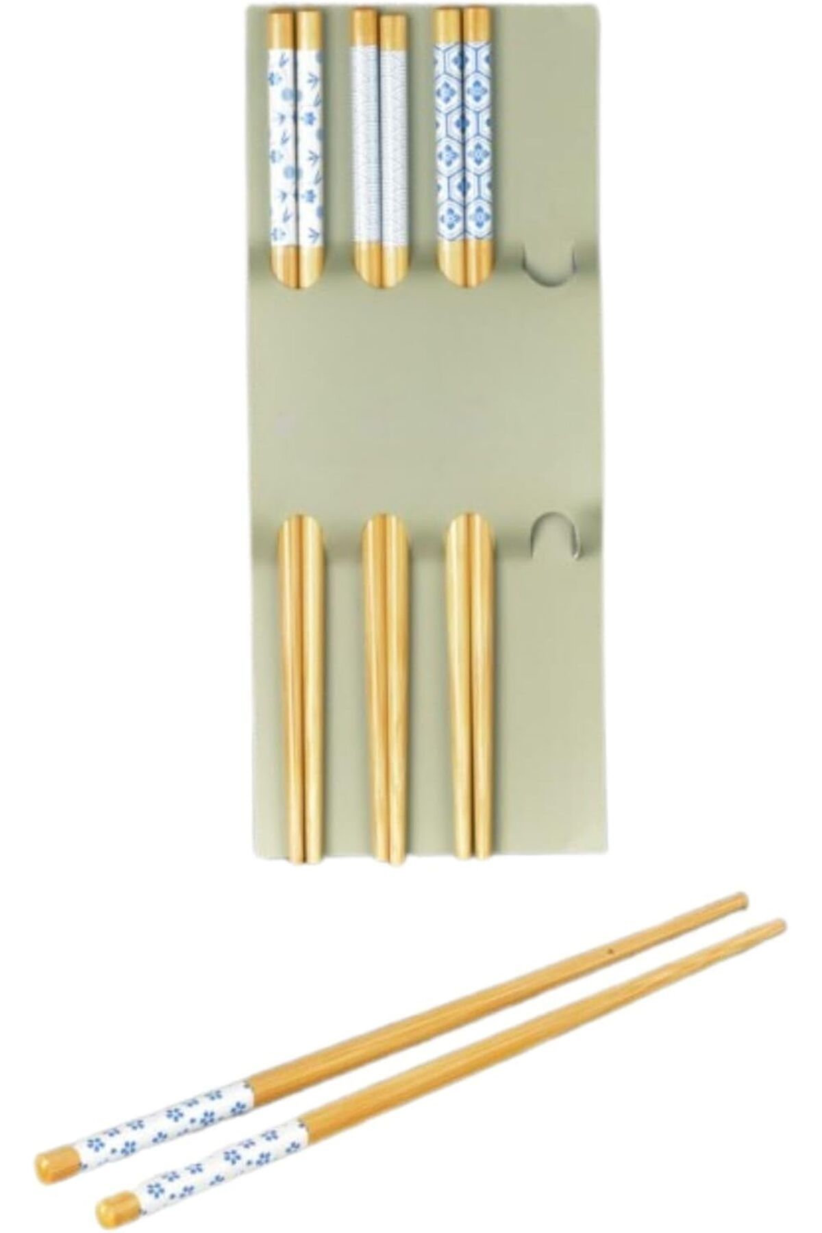 STOREMAX nffashopm Bambu Yemek Çubuğu Seti, 23 cm, Siyah Beyaz Desenli, 4 Çift (Mavi) storestarx 1051353