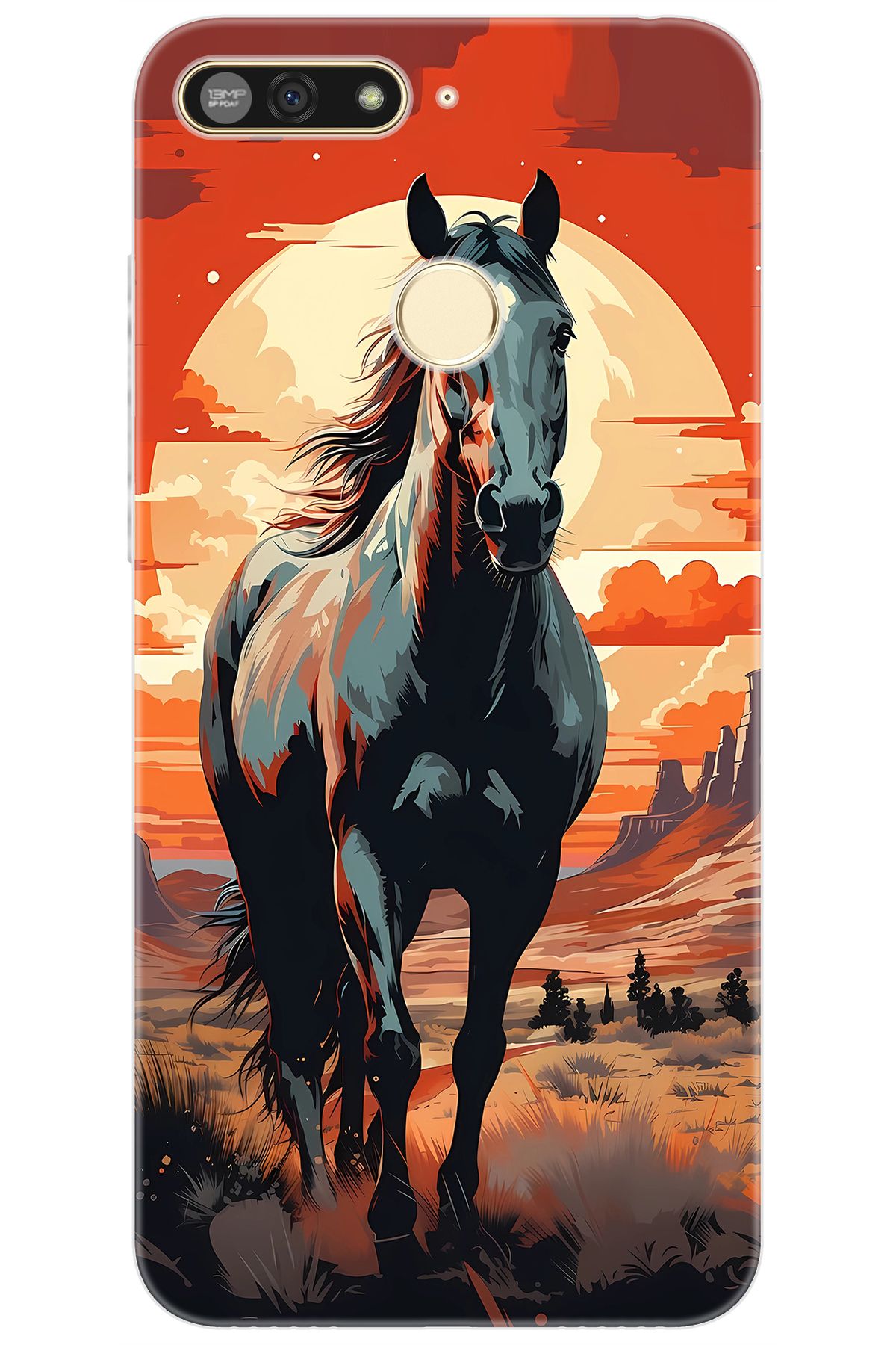 Ceppare Huawei Y6 2018 (ATU-L21) Uyumlu Kılıf Desen Baskılı Silikon Western Atı STK:655 CP-WeUeuXc