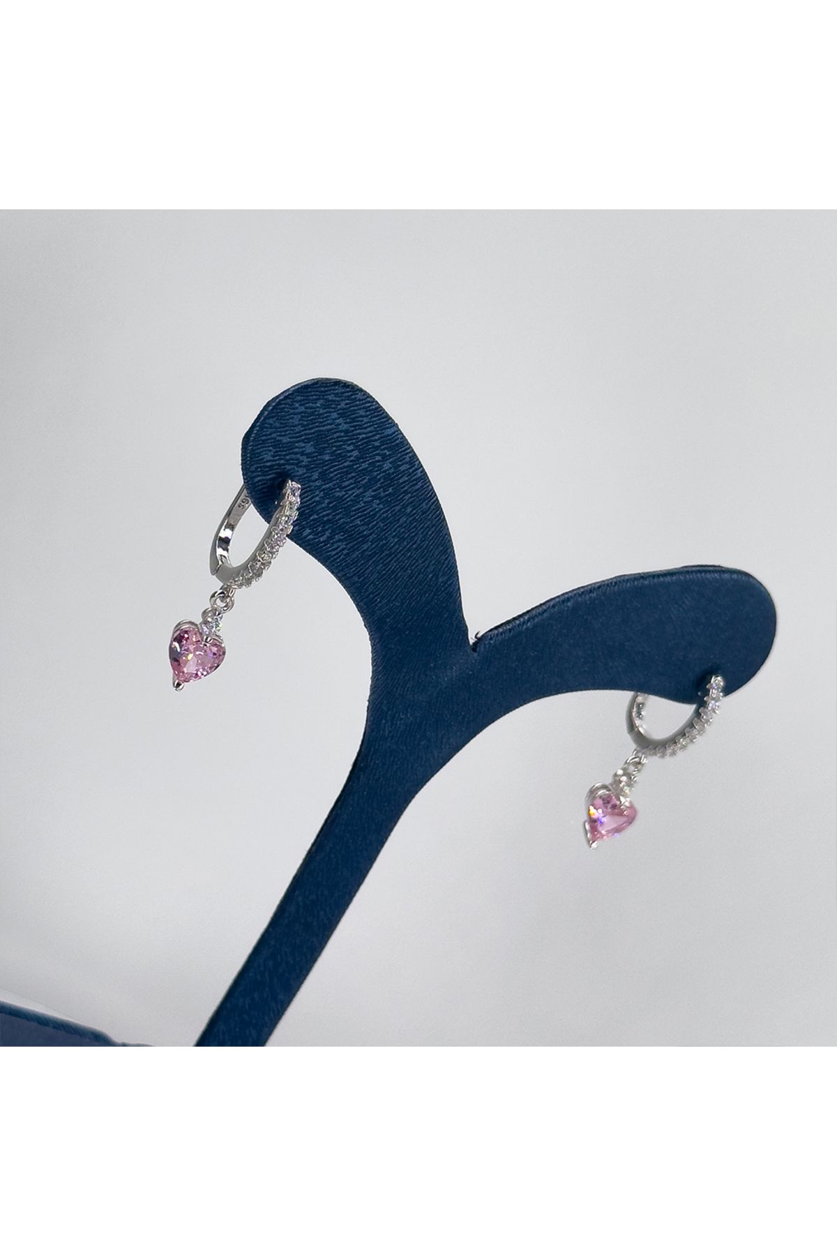Livora Jewelry Pembe Kuvars Kalp Gümüş Küpe