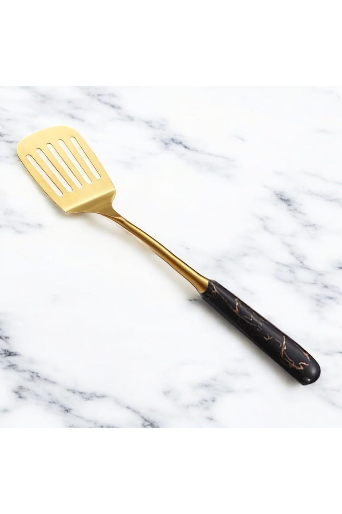 STOREMAX nffashopm Mermer Desenli Saplı Paslanmaz Çelik Spatula, 304 Kalite 18/10, Altın Rengi, Servis Sun