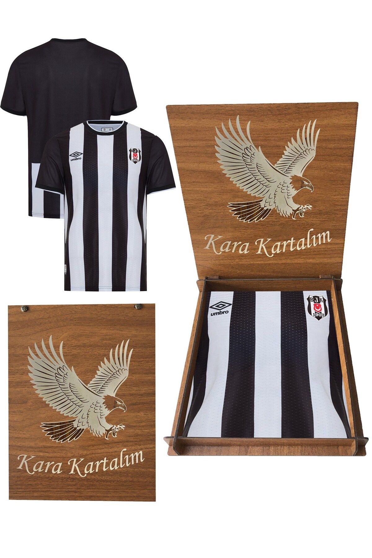 Beşiktaş Beşiktaş Lisanslı Çubuklu Forma Hediyelik Ahşap Kutulu Kara Kartalım