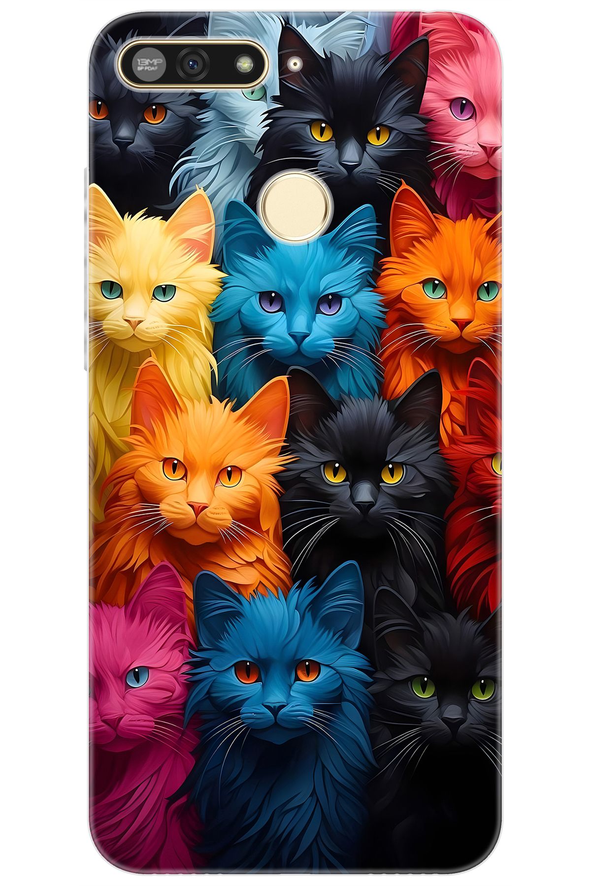 Ceppare Huawei Y6 2018 (ATU-L21) Uyumlu Kılıf Desen Baskılı Silikon Renkli Kediler STK:713 CP-oTYmoR0