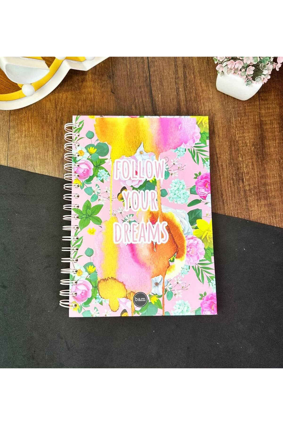 STOREMAX cmllashop Renkli Follow Your Dreams Tasarımlı Çizgili Spiralli Defter 542093