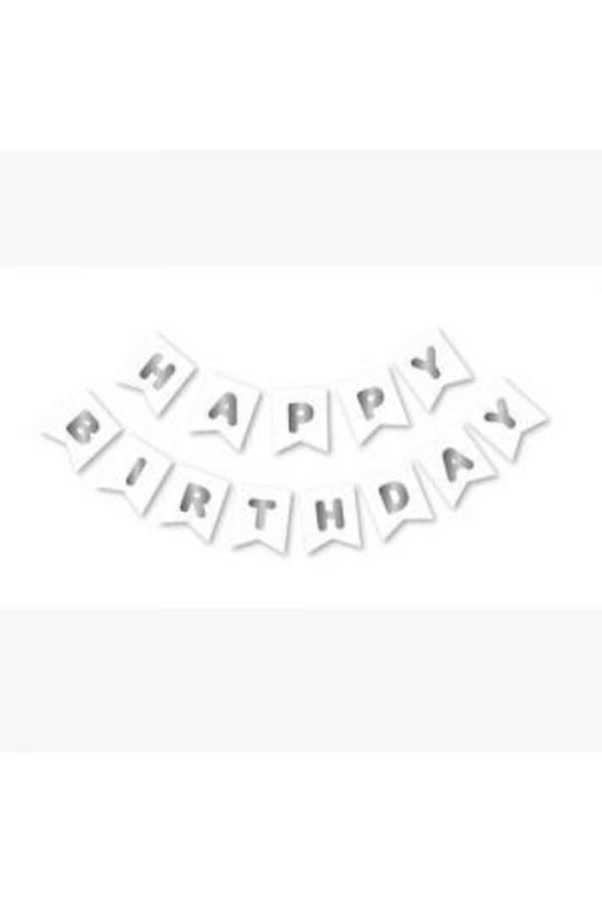 ikm balon Happy Bırthday Yazı Beyaz/ Gümüş Banner