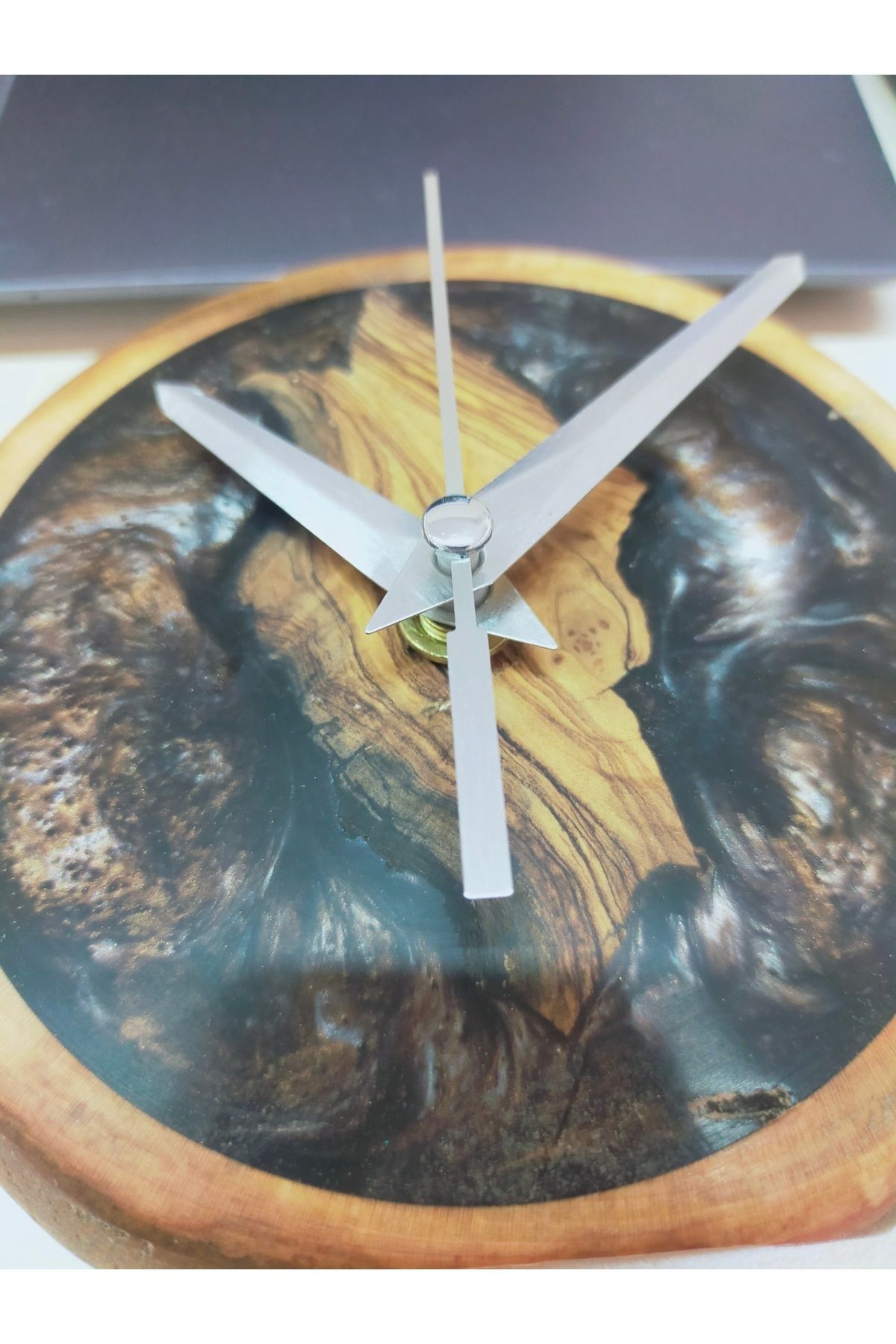 resinwoodliving 12cm Çap-el Yapımı Epoksi Ve Ahşap Masa Saati