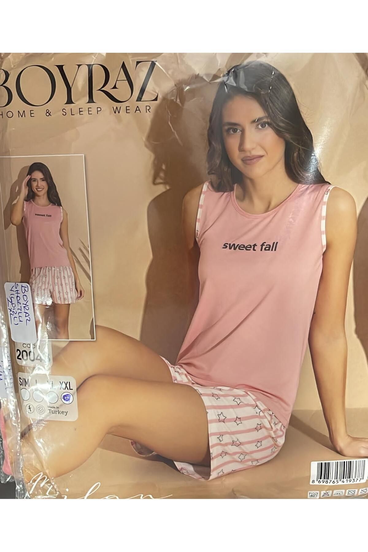 BOYRAZ YILDIZ DESENLİ PEMBE RENK MODAL KUMAŞ YAZLIK PİJAMA