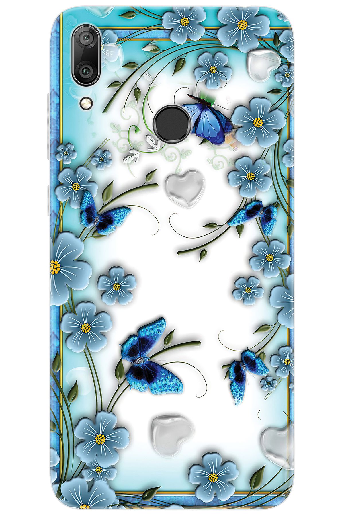 Ceppare Huawei Y7 Prime 2019 (DUB-LX3) Uyumlu Kılıf Desen Silikon Çiçek ve Kelebekler STK:547 CP-RAZZboo