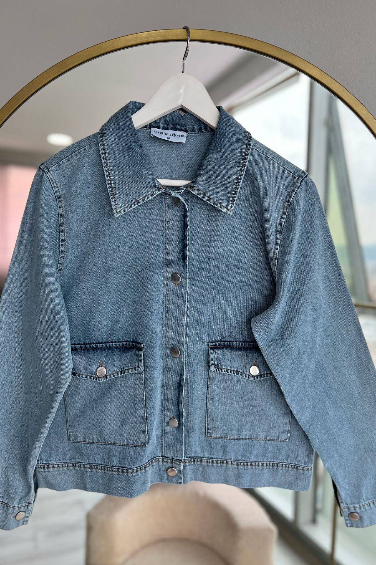 Kirazca Butik Kadın Denim Düğmeli Cepli Kot Ceket