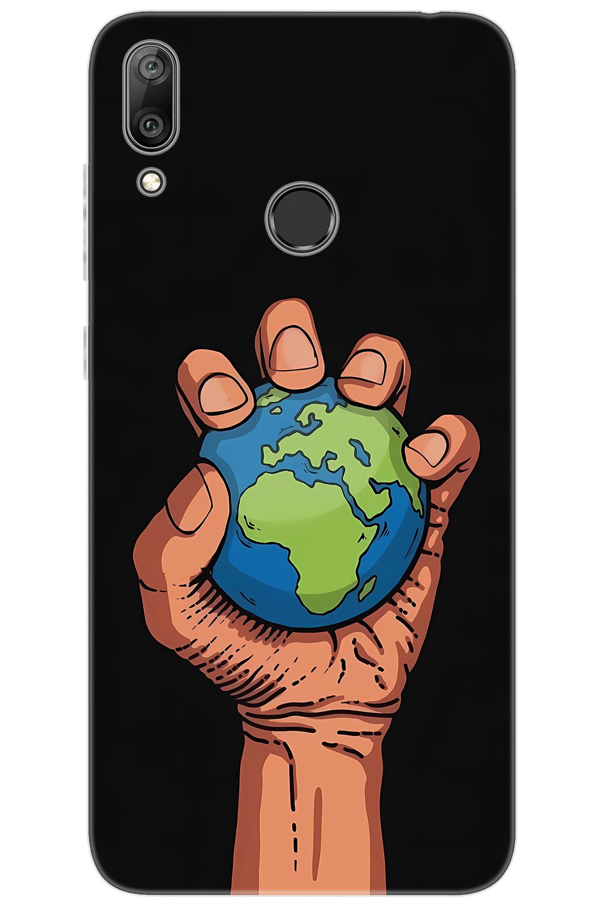 Ceppare Huawei Y7 Prime 2019 (DUB-LX3) Uyumlu Kılıf Desen Baskı Silikon El ve Dünya STK:664 CP-Zh22RR0