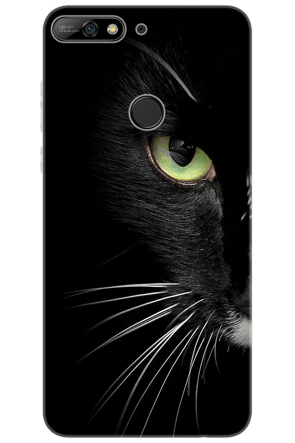 Ceppare Huawei Y7 Prime 2018 (LDN-L21) Uyumlu Kılıf Desen Baskı Silikon Siyah Kedi STK:482 CP-lN9v2w4