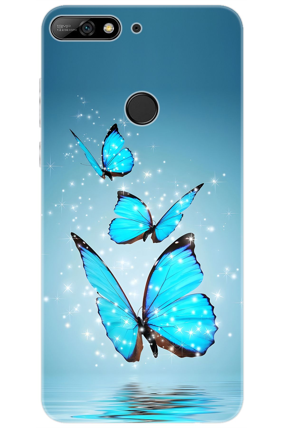 Ceppare Huawei Y7 Prime 2018 (LDN-L21) Uyumlu Kılıf Desen Baskı Silikon Mavi Kelebek STK:710 CP-eDpfQb9