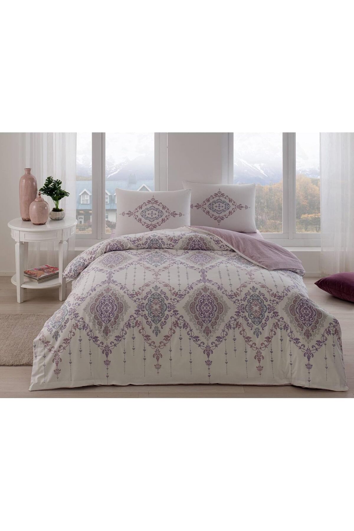 STOREMAX srhtDS Carmine Ranforce Etnik Desenli%100 Pamuk Nevresim Takımı, Lila, King Size Desing 266450