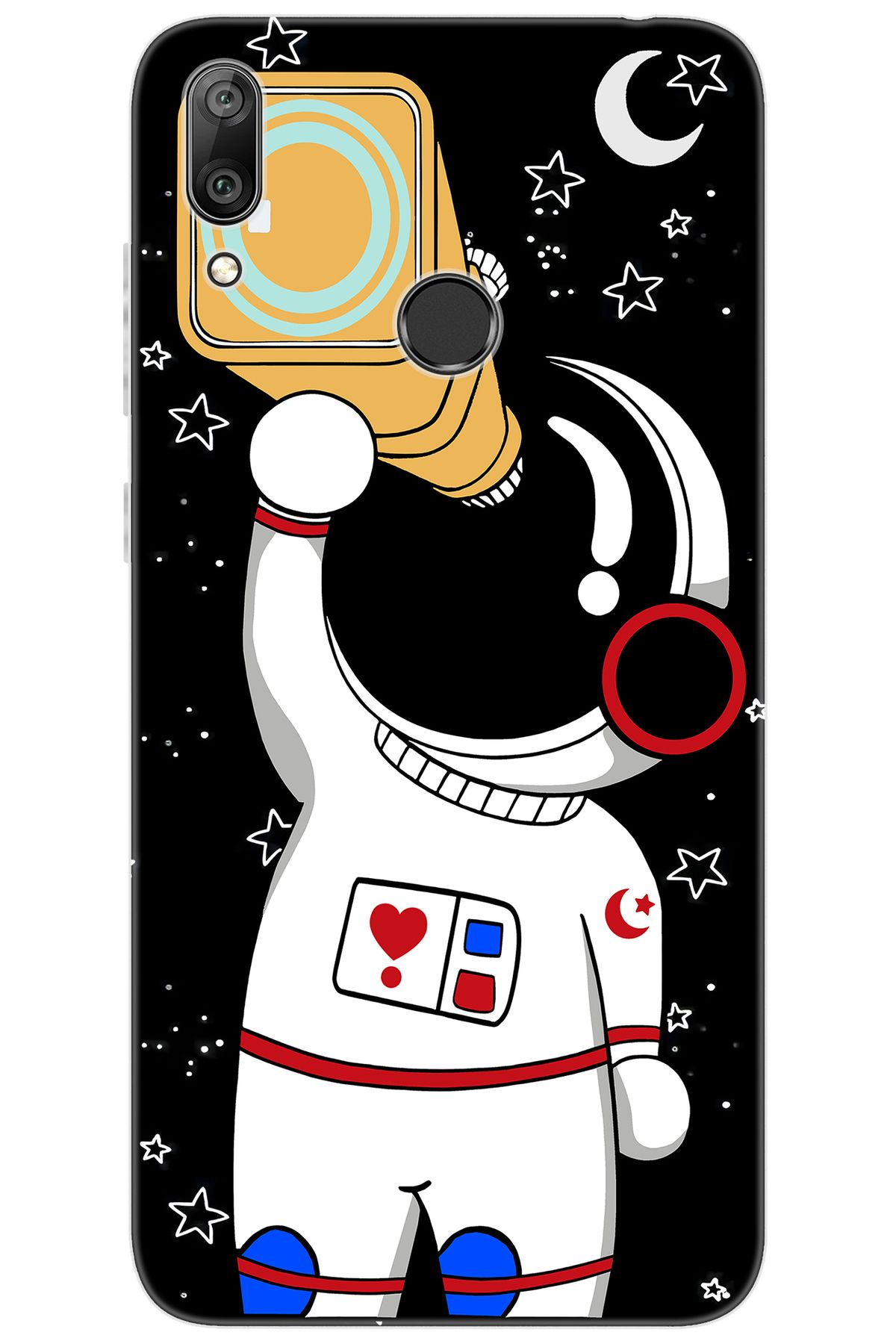 Ceppare Huawei Y7 Prime 2019 (DUB-LX3) Uyumlu Kılıf Desenli Silikon Sevimli Astronot STK:100 CP-xsegHik