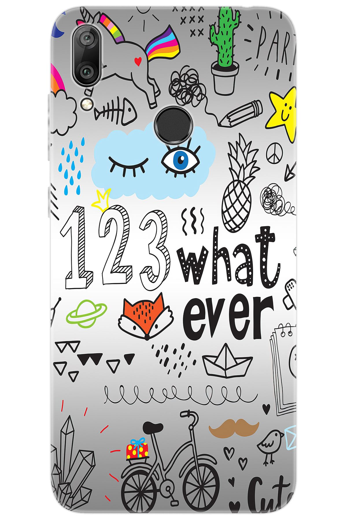 Ceppare Huawei Y7 Prime 2019 (DUB-LX3) Uyumlu Kılıf Desen Baskı Silikon 123WHAT Ever STK:334 CP-9zzY4xi