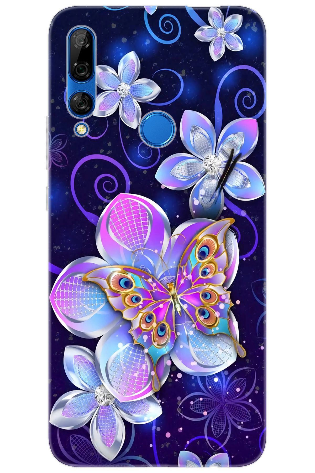Ceppare Huawei Y9 Prime 2019 (STK-L21) Uyumlu Kılıf Desen Silikon Kelebek ve Çiçekler STK:718 CP-BLVzzRe