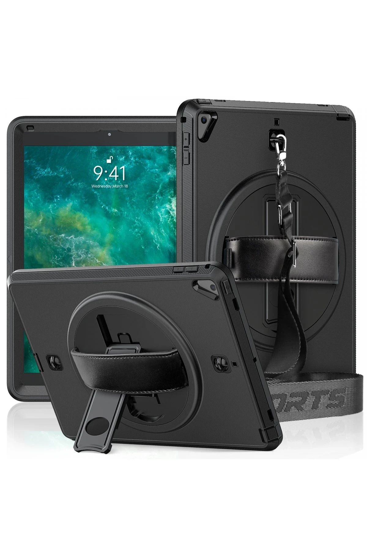 NewFace iPad 5 Air 9.7 Kılıf Strap-C Otterbox Tablet Kapak - Siyah JOJUA