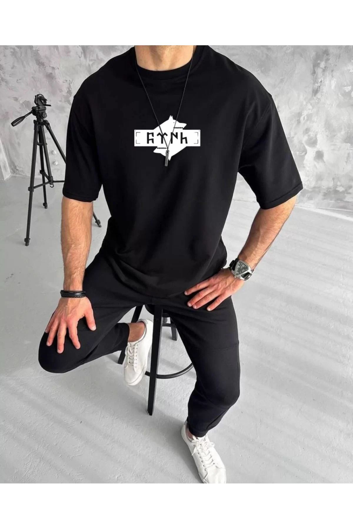 İndigo Park Gomerra Unisex Bisiklet Yaka Baskılı Double Oversize T-Shirt - Beyaz
