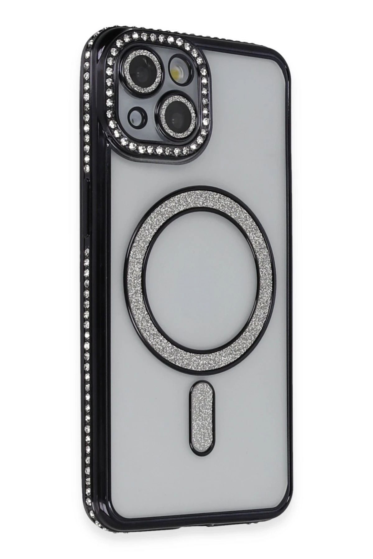 NewFace iPhone 13 Kılıf Joke Simli Magneticsafe Kılıf - Siyah JOJUA