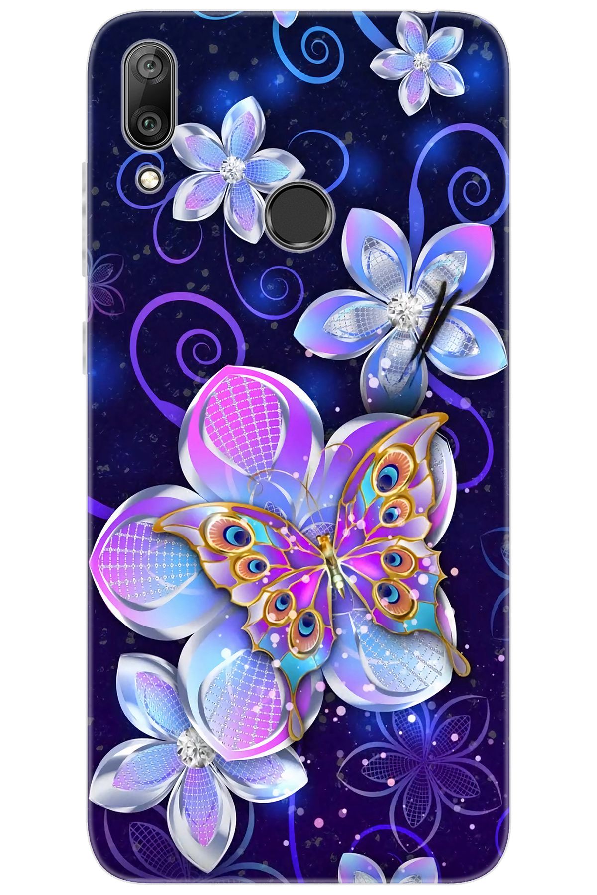 Ceppare Huawei Y7 Prime 2019 (DUB-LX3) Uyumlu Kılıf Desen Silikon Kelebek ve Çiçekler STK:718 CP-FjLQOGN
