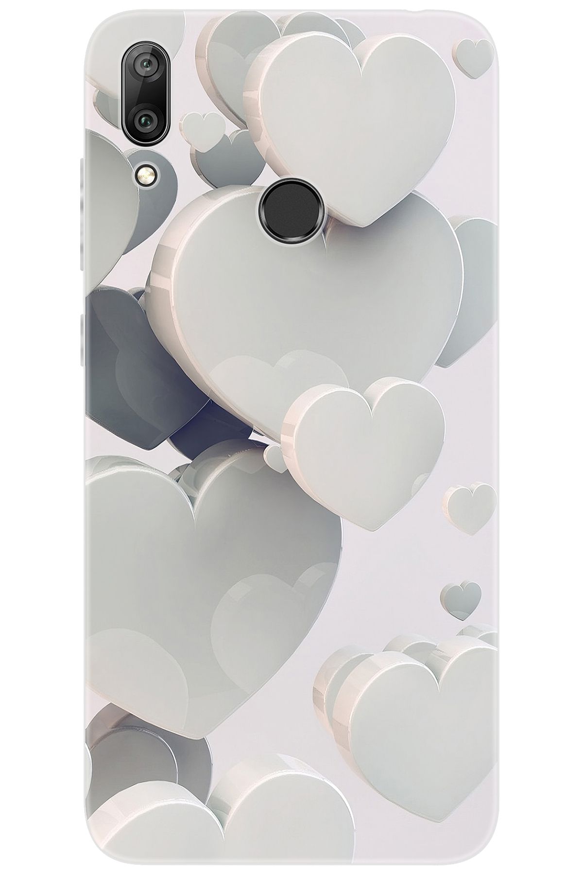 Ceppare Huawei Y7 Prime 2019 (DUB-LX3) Uyumlu Kılıf Desen Baskı Silikon Beyaz Kalpler STK:259 CP-IppFoHb