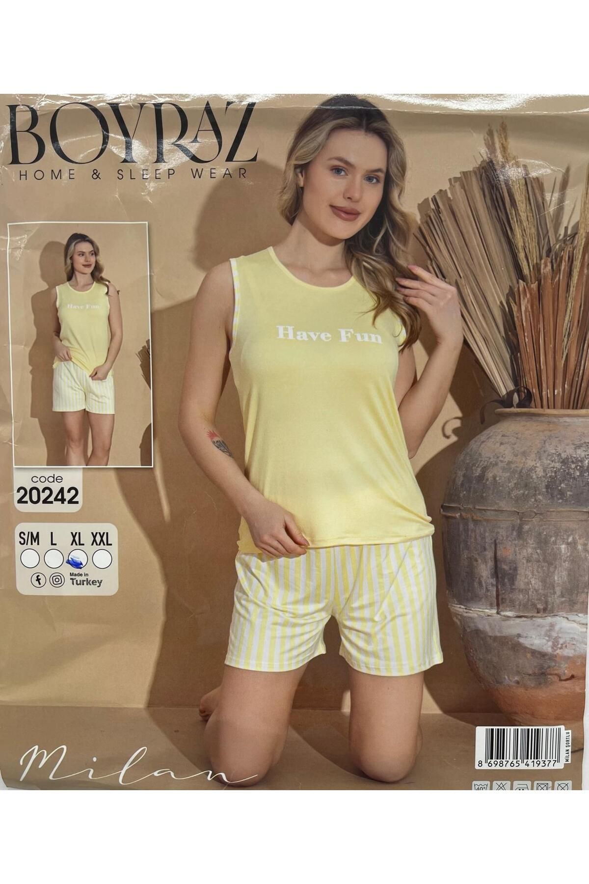 BOYRAZ TAM YAZLIK MODAL KUMAŞ SARI RAHAT PİJAMA TAKIMI