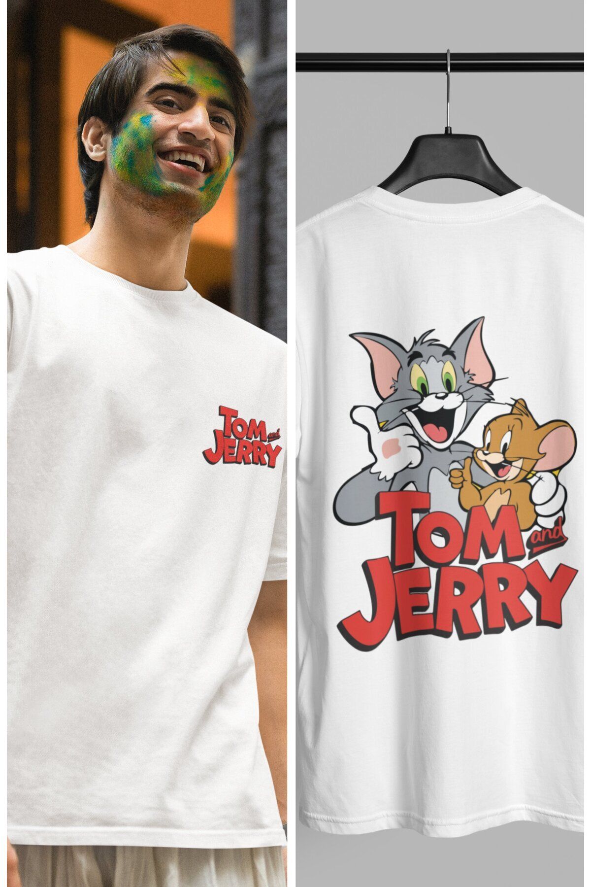 Fuddy Moda Χαριτωμένο Μπλουζάκι Με Στάμπα Tom And Jerry Back, Ανδρικό-γυναικείο Μπλουζάκι Με Στάμπα Με Χαρακτήρες Κινουμένων Σχεδίων für Adult Unisex