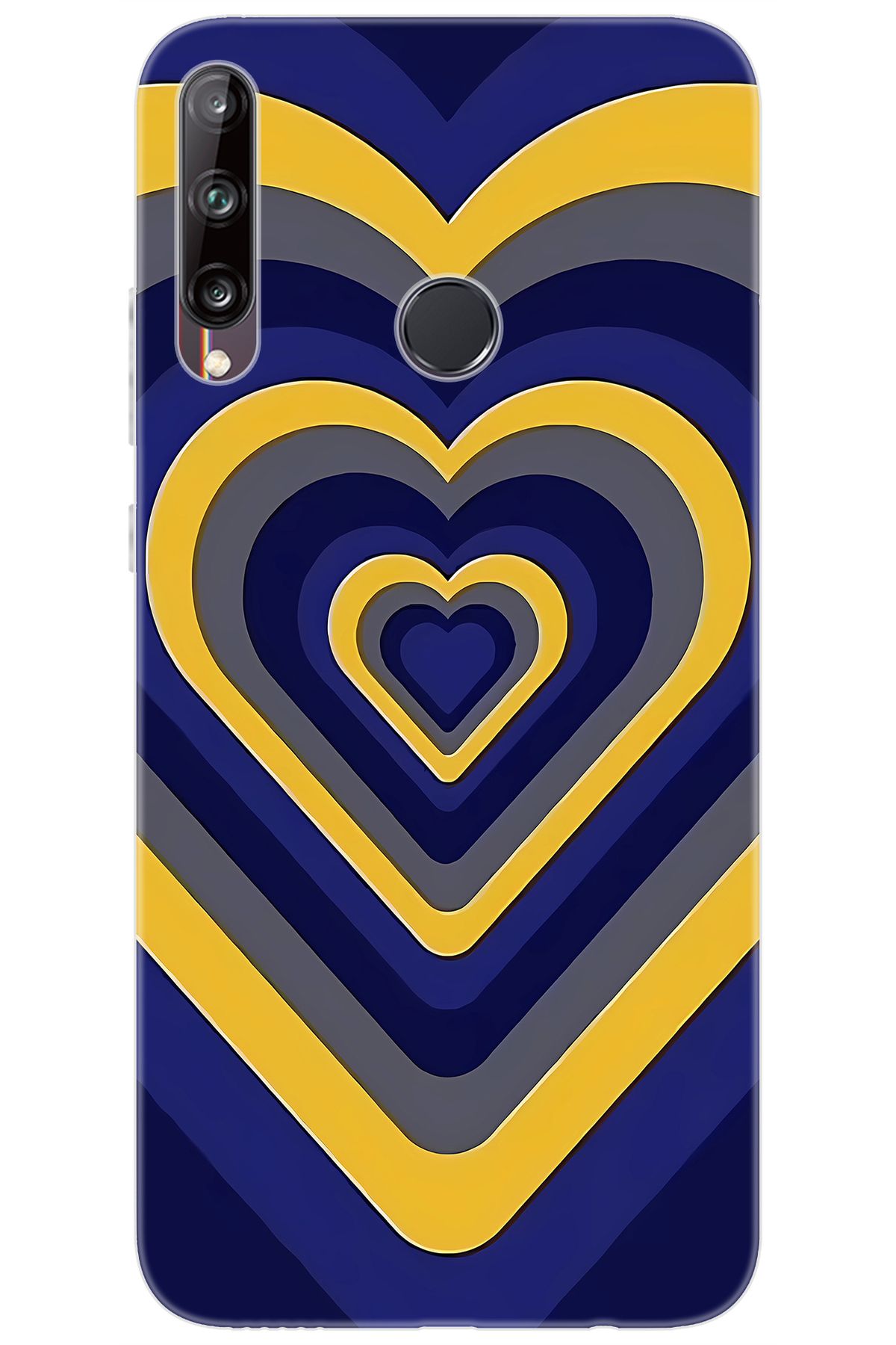 Ceppare Huawei Y7P (ART-L29) Uyumlu Kılıf Desenli Silikon Sarı Lacivert Kalp STK:1003 CP-IKTMxS2