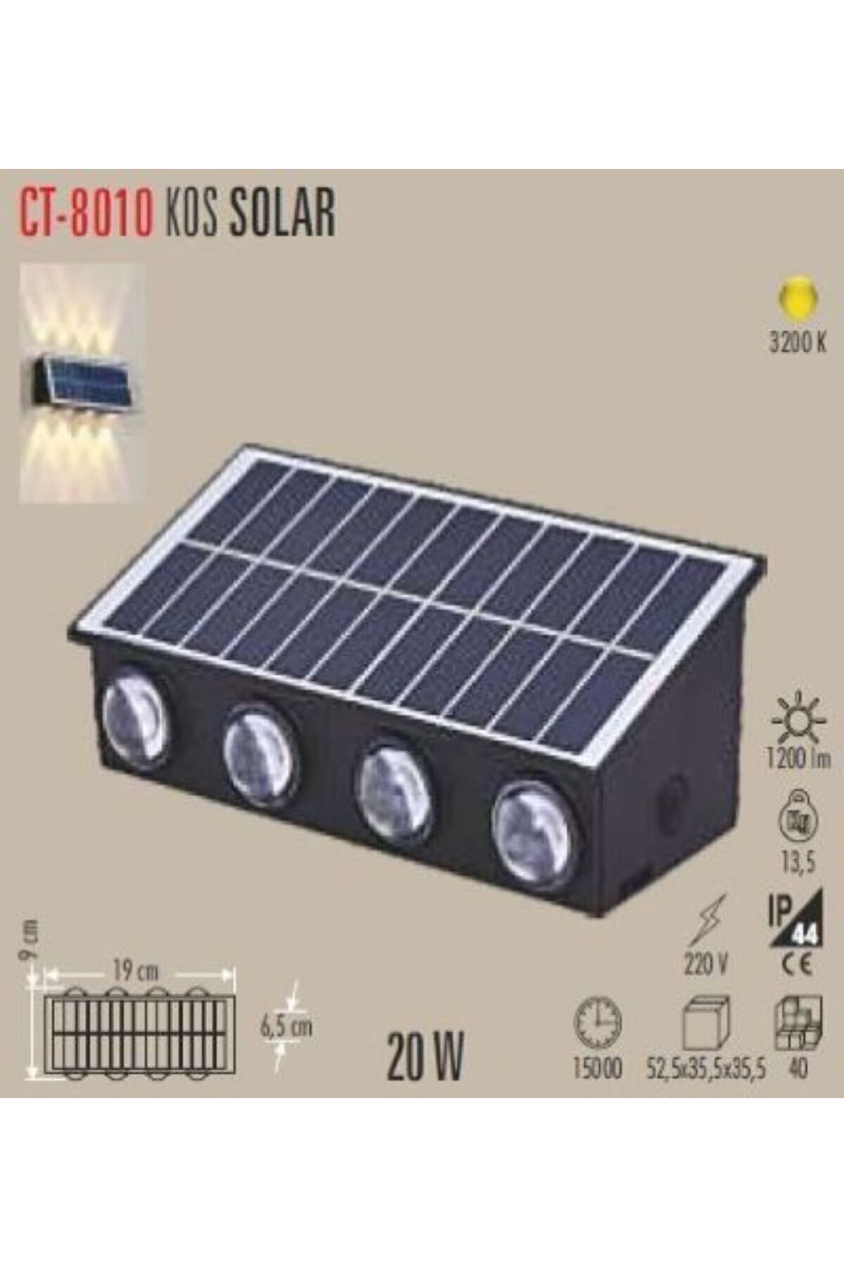 Cata 20w Dış Mekan Modern Aplik Kos Solar 3200K CT-8010 %50 indirim