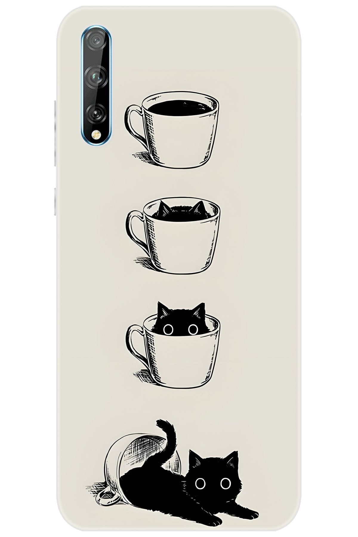 Ceppare Huawei Y8P (AQM-LX1) Uyumlu Kılıf Desenli Silikon Kedi ve Kahve Çizimi STK:707 CP-ZYBA9NI