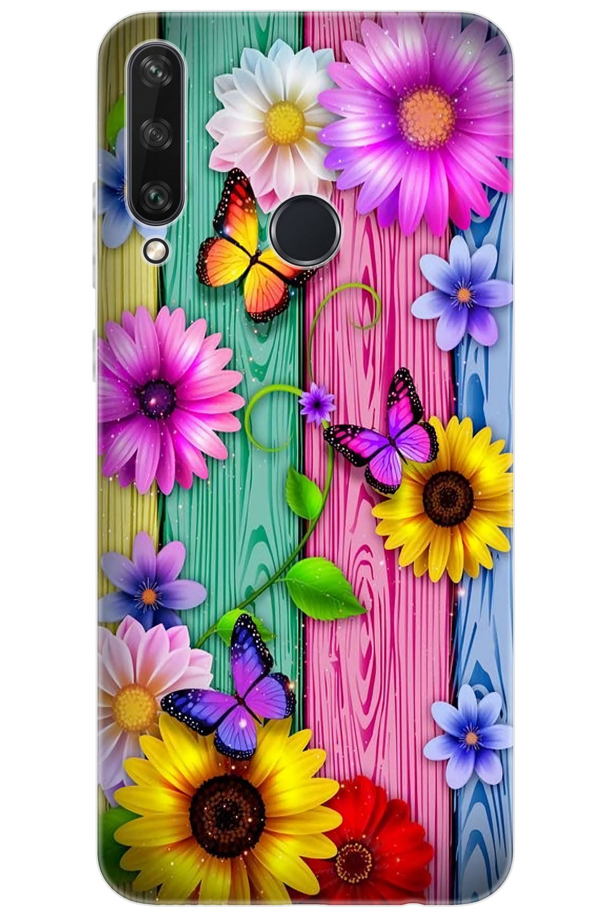 Ceppare Huawei Y6P (MED-LX9N) Uyumlu Kılıf Desen Baskı Silikon Papatya Kelebekler STK:719 CP-o4D6tyS