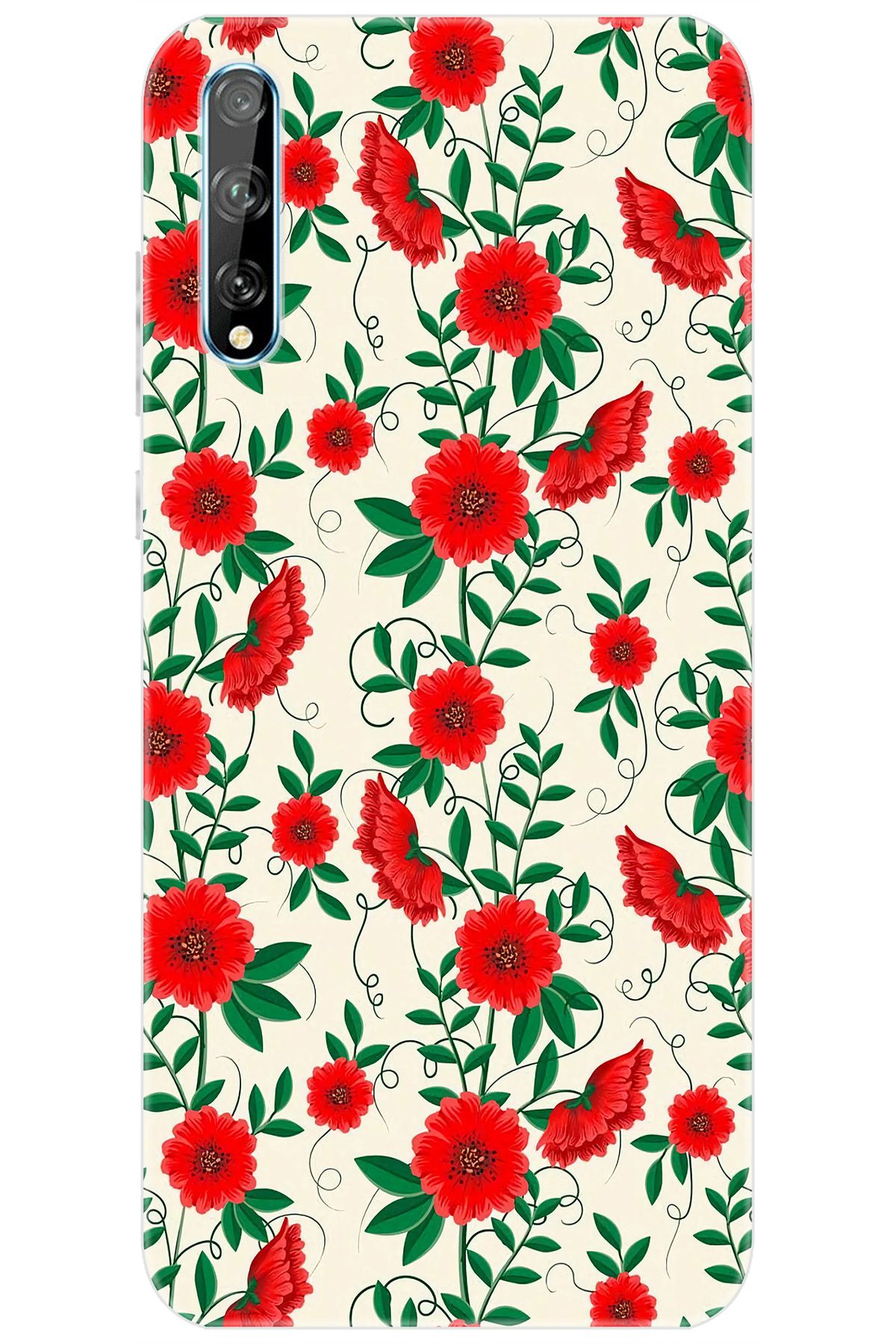 Ceppare Huawei Y8P (AQM-LX1) Uyumlu Kılıf Desen Baskılı Silikon Kırmızı Çiçekler STK:717 CP-om3XqrF